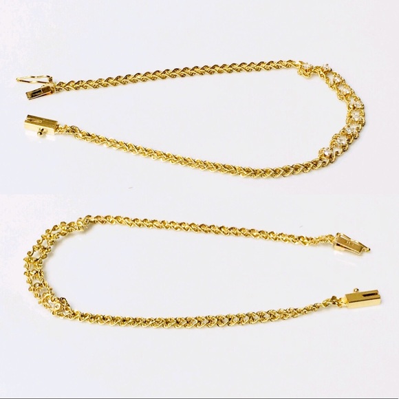 Solid 14k Gold Diamond Rope Chain Bracelet - Picture 3 of 6